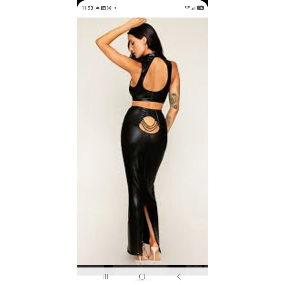 DREAMGIRL Maxi Slip Skirt SEXY w/ Chains Faux Leather Large GOTH Costume